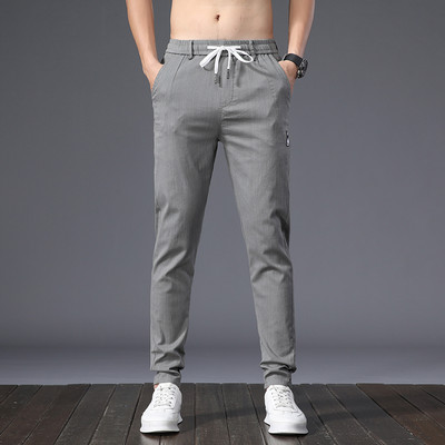 KUBRO 2023 Muške ljetne ležerne hlače Ice Silk Straight Tube Visoke elastične vezice Nove jesenske muške šik poslovne plave hlače