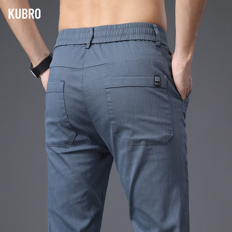 KUBRO 2023 Muške ljetne ležerne hlače Ice Silk Straight Tube Visoke elastične vezice Nove jesenske muške šik poslovne plave hlače