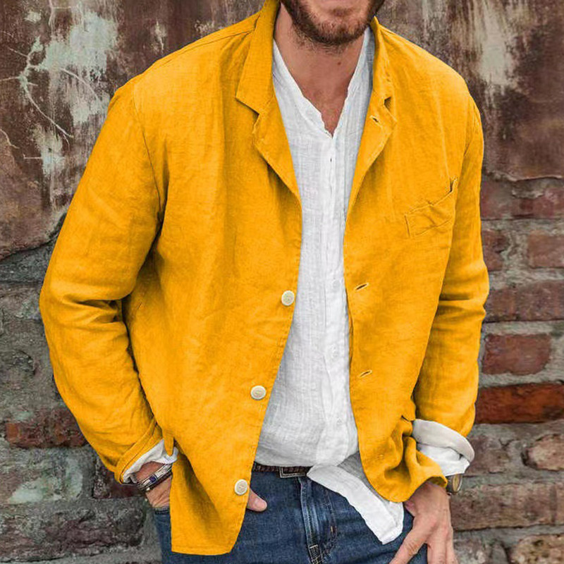 Kasdienis retro elegantiškas medvilninis linas oficialus plonas verslo britiško stiliaus vieneilis vienspalvis laisvas kostiumas švarkas, vyriški drabužiai