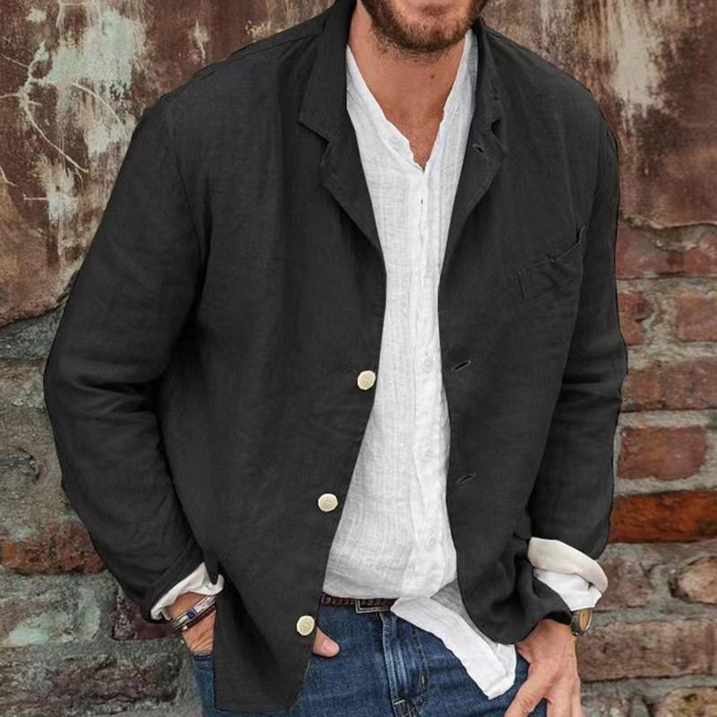 Kasdienis retro elegantiškas medvilninis linas oficialus plonas verslo britiško stiliaus vieneilis vienspalvis laisvas kostiumas švarkas, vyriški drabužiai