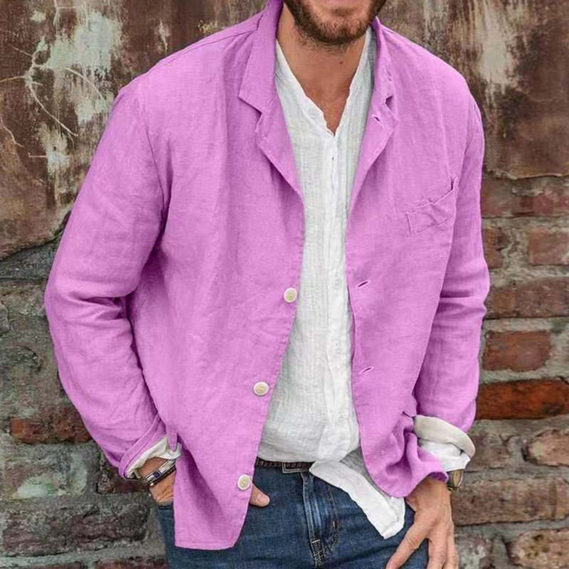 Kasdienis retro elegantiškas medvilninis linas oficialus plonas verslo britiško stiliaus vieneilis vienspalvis laisvas kostiumas švarkas, vyriški drabužiai