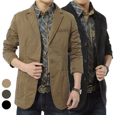 Muški sako Proljeće Jesen Ležerne Pamučne traper jakne Slim Fit Luksuzno odijelo Kaput Vojni vojni sako Casaco Masculino Outwear 5XL