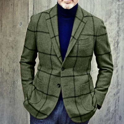 Engleska retro uzorak Muško ležerno odijelo Blazer Proljetni otvoreni ovratnik Poslovna vanjska odjeća Jesenska muška jakna s jednim gumbom Kaput