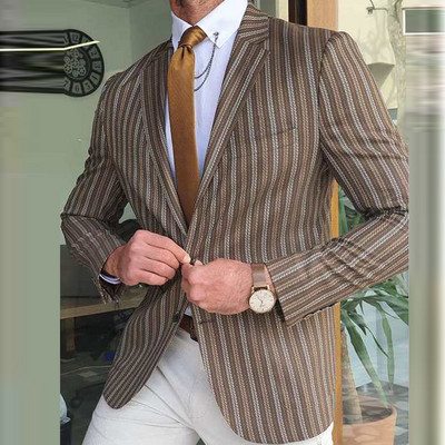 Engleska retro uzorak Muško ležerno odijelo Blazer Proljetni otvoreni ovratnik Poslovna vanjska odjeća Jesenska muška jakna s jednim gumbom Kaput