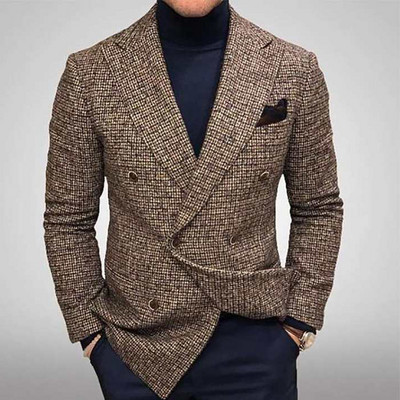 Engleska retro uzorak Muško ležerno odijelo Blazer Proljetni otvoreni ovratnik Poslovna vanjska odjeća Jesenska muška jakna s jednim gumbom Kaput