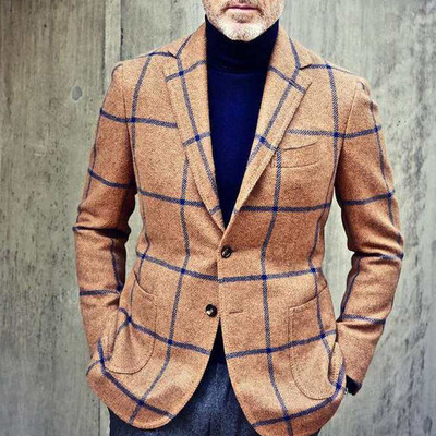 Engleska retro uzorak Muško ležerno odijelo Blazer Proljetni otvoreni ovratnik Poslovna vanjska odjeća Jesenska muška jakna s jednim gumbom Kaput