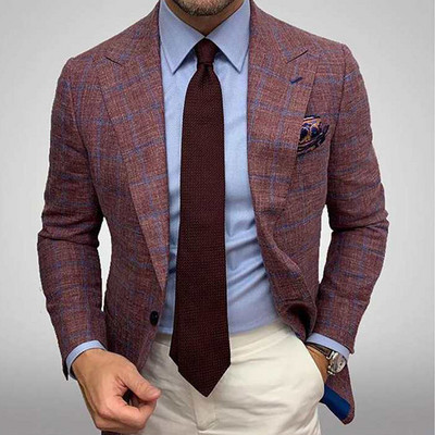 Engleska retro uzorak Muško ležerno odijelo Blazer Proljetni otvoreni ovratnik Poslovna vanjska odjeća Jesenska muška jakna s jednim gumbom Kaput