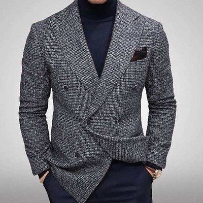 Engleska retro uzorak Muško ležerno odijelo Blazer Proljetni otvoreni ovratnik Poslovna vanjska odjeća Jesenska muška jakna s jednim gumbom Kaput