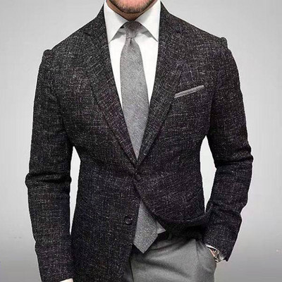 Engleska retro uzorak Muško ležerno odijelo Blazer Proljetni otvoreni ovratnik Poslovna vanjska odjeća Jesenska muška jakna s jednim gumbom Kaput