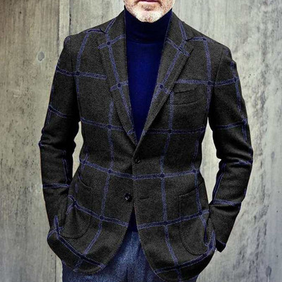 Engleska retro uzorak Muško ležerno odijelo Blazer Proljetni otvoreni ovratnik Poslovna vanjska odjeća Jesenska muška jakna s jednim gumbom Kaput