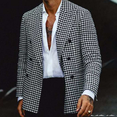 Engleska retro uzorak Muško ležerno odijelo Blazer Proljetni otvoreni ovratnik Poslovna vanjska odjeća Jesenska muška jakna s jednim gumbom Kaput