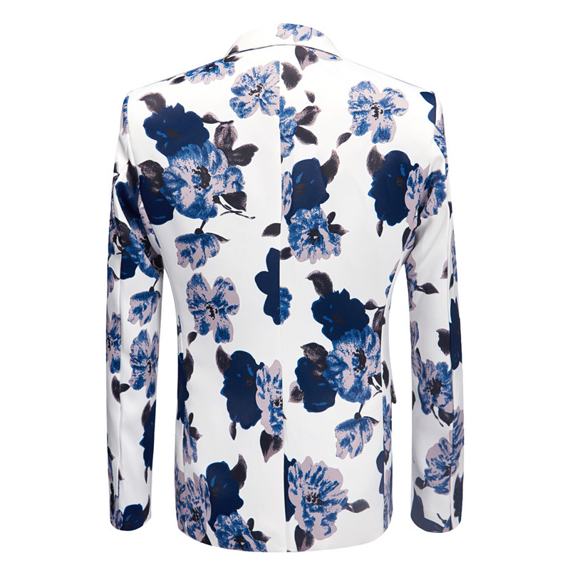 Ανδρικά λευκά σακάκια 2022 Κοστούμια με λεπτή εφαρμογή για άντρες Επαγγελματικό επίσημο παλτό Ανδρικό μπλε λουλούδια Μπουφάν γάμου Ανδρικό παλτό μόδας