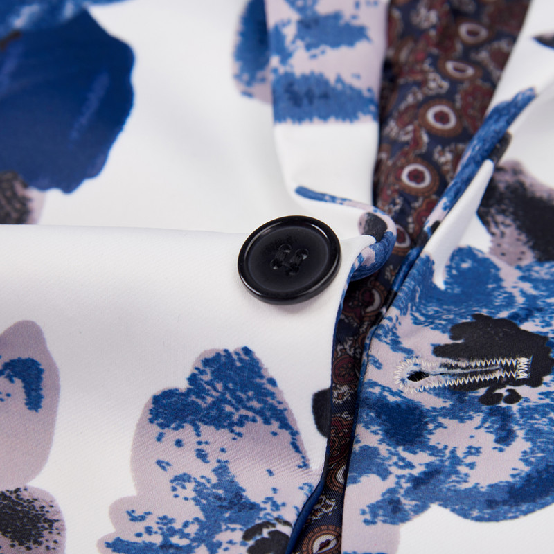 Ανδρικά λευκά σακάκια 2022 Κοστούμια με λεπτή εφαρμογή για άντρες Επαγγελματικό επίσημο παλτό Ανδρικό μπλε λουλούδια Μπουφάν γάμου Ανδρικό παλτό μόδας