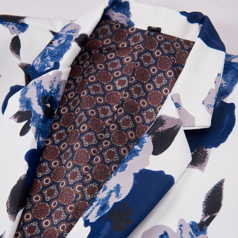 Ανδρικά λευκά σακάκια 2022 Κοστούμια με λεπτή εφαρμογή για άντρες Επαγγελματικό επίσημο παλτό Ανδρικό μπλε λουλούδια Μπουφάν γάμου Ανδρικό παλτό μόδας