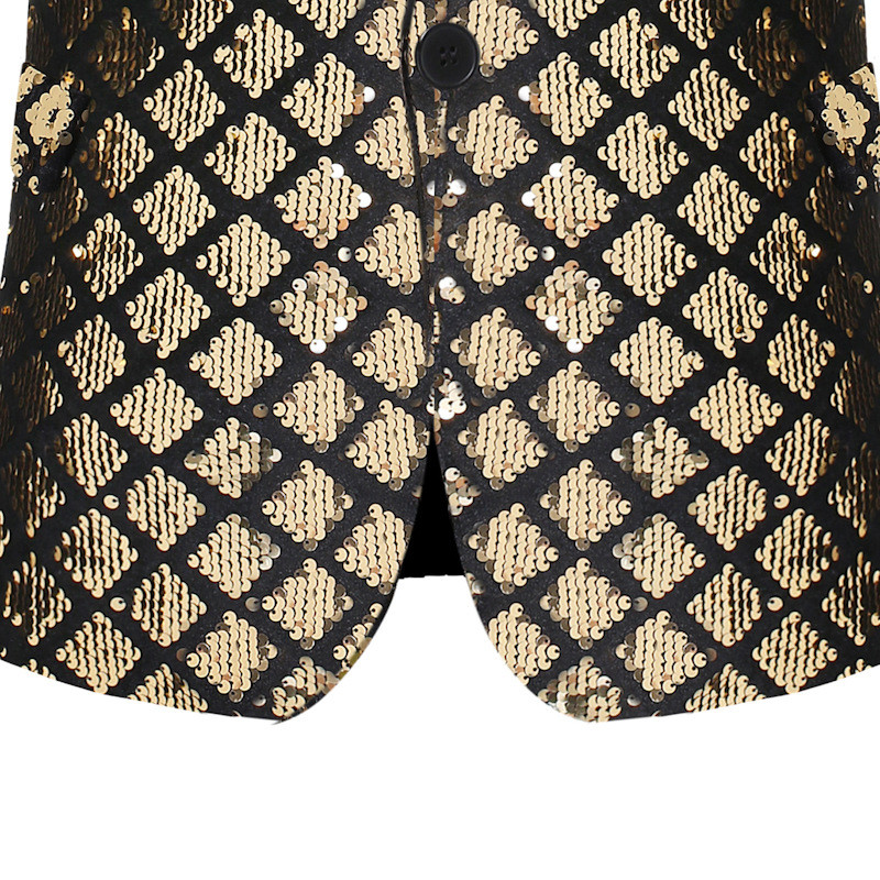 Kuninglik siniste litritega sädelevate kaunistustega bleiser jakk Meeste ühe nööbiga läikiv ruuduline smoking bleiserid meeste ööklubi balli lavakostüümid