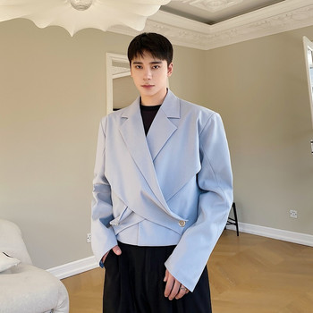 Ανδρικό κοντό ακανόνιστο μπλέιζερ μονόχρωμο μακρυμάνικο κοστούμι crossover γιακά splice παλτό Streetwear Νέα casual ανδρικά ρούχα