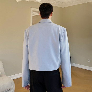 Ανδρικό κοντό ακανόνιστο μπλέιζερ μονόχρωμο μακρυμάνικο κοστούμι crossover γιακά splice παλτό Streetwear Νέα casual ανδρικά ρούχα