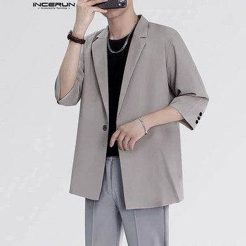Ежедневни горнища в моден стил INCERUN Мъжки семпъл плътен удобен блейзър Улично облекло Мъжко горещо разпродажба Костюм с къс ръкав Палта S-5XL