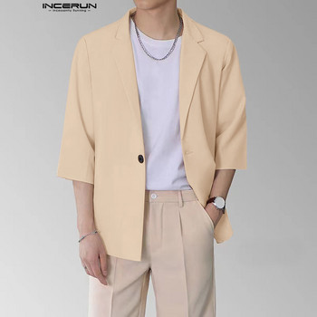 Ежедневни горнища в моден стил INCERUN Мъжки семпъл плътен удобен блейзър Улично облекло Мъжко горещо разпродажба Костюм с къс ръкав Палта S-5XL