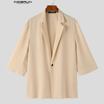 Ανδρικά μπλουζάκια καθημερινού στυλ INCERUN Ανδρικά απλά μονόχρωμα και άνετα φανελάκια Streetwear Ανδρικά καυτά κοντομάνικα παλτό S-5XL