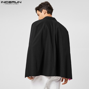 INCERUN Fashion Ανδρικό σακάκι συνονθύλευμα πέτο Streetwear Shiny Elegant Cloak Double Breasted 2023 Casual Men Ponchos Suits S-5XL