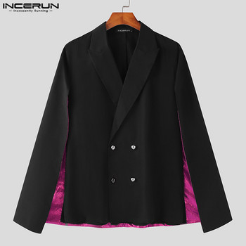 INCERUN Fashion Men Blazer Patchwork Lapel Streetwear Блестящо елегантно наметало Двуредно 2023 Ежедневни мъжки пончо костюми S-5XL