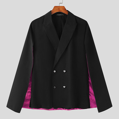 INCERUN moodne meeste bleiser lapiline reväär Tänavarõivad, läikiv elegantne kuub, kahe rinnaga 2023 vabaaja meeste pontšokostüümid S-5XL