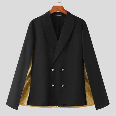 INCERUN moodne meeste bleiser lapiline reväär Tänavarõivad, läikiv elegantne kuub, kahe rinnaga 2023 vabaaja meeste pontšokostüümid S-5XL