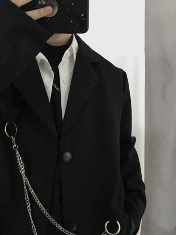 Gmiixder Dark Gothic Blazer Men 2022 Φθινόπωρο Νέο Χαλαρό Κορεάτικο Casual κοστούμι ανδρικό όμορφο κομψό χιπ χοπ κοστούμι τζάκετ πανκ Streetwear