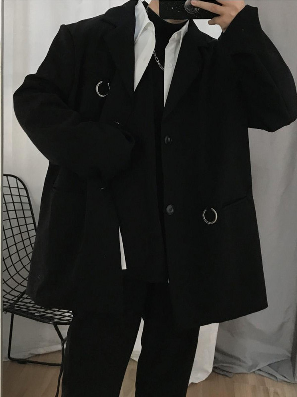 Gmiixder Tamni gotički blejzer Muški jesen 2022. Novo slobodno korejsko ležerno odijelo Muški zgodan šik hip hop odijelo Jakna Punk Streetwear