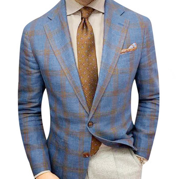 Ανδρικά ρούχα από πολυεστέρα Casual Blazer καρό μοτίβο μονόχρωμο πέτο με μακρύ μανίκι κοστούμι με κουμπιά για πάρτι
