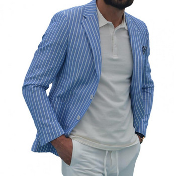 Σακάκι Slim Fit Κοστούμι Κομψό ανδρικό ριγέ κοστούμι στάμπα Παλτό πέτο Μακρυμάνικο με τσέπες Κουμπιά Πατιέτα Λεπτή για επίσημο