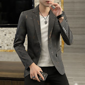 HOO 2023 meeste sügis uus trükitud joonega trükitud bleiser Slim Fit noorte mood vaba aja bleiser