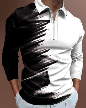 Мъжки ежедневни есенни поло ризи с дълъг ръкав Мъжки горнища на тениска с цип Улично облекло за голф Едноцветни дрехи за мъже 2022