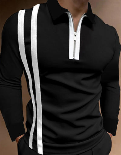 Ανδρικά casual φθινοπωρινά μακρυμάνικα μπλουζάκια πόλο ανδρικά ανδρικά μπλουζάκια με φερμουάρ Μπλούζες Street Golf Ρούχα Μονόχρωμα Ανδρικά Ρούχα 2022