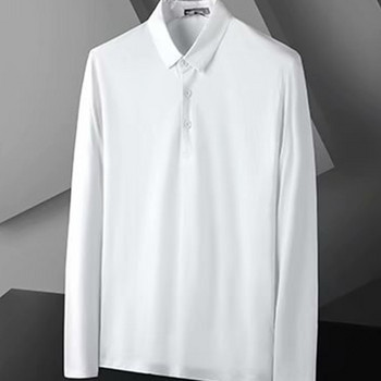 Модна есенна пролетна мъжка памучна поло яка с дълъг ръкав Едноцветна черно-бяла бизнес тениска Младежки тениски Тениски Топ