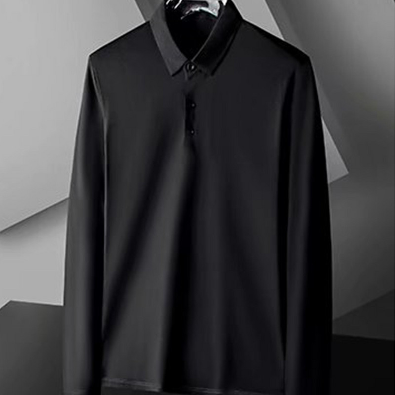 Mood Sügiskevad Meeste pikkade varrukatega polo-krae Puuvill Täiskujuline Must Valge Äri T-särk Noorte T-särgid T-särgid Top