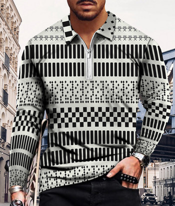 Ανδρικά casual φθινοπωρινά μακρυμάνικα μπλουζάκια πόλο Ανδρικά μπλουζάκια με φερμουάρ Ανδρικά μπλουζάκια Street Golf Ρούχα Ανδρικά ρούχα με γεωμετρική εκτύπωση 2022