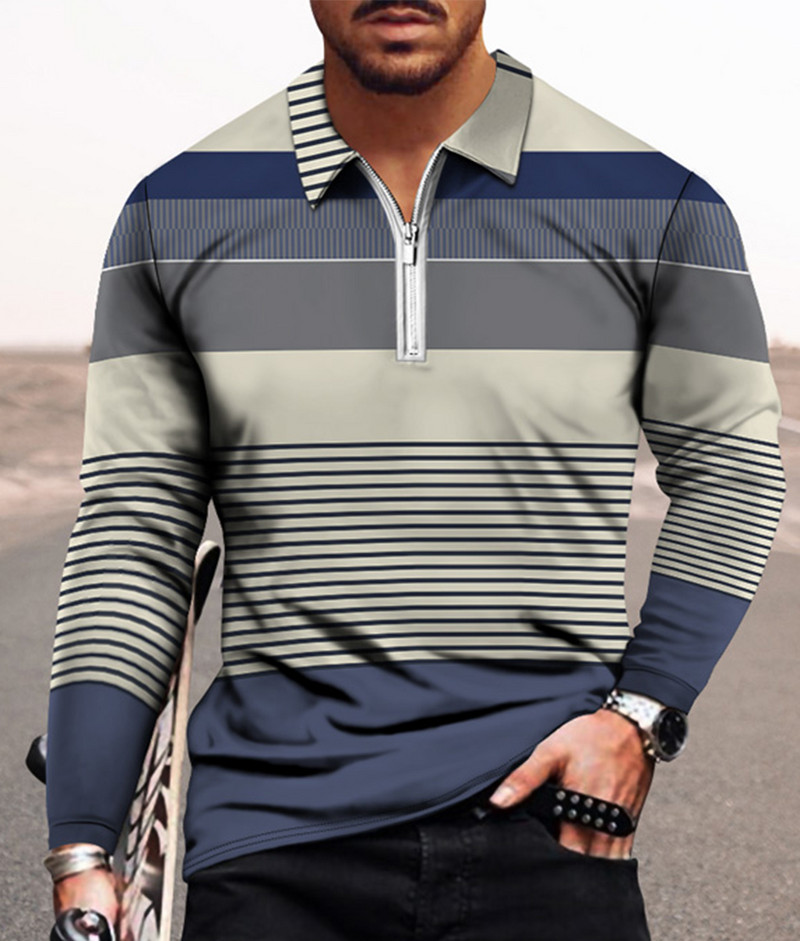 Meeste vabaaja sügise pikkade varrukatega polosärgid Meeste lukuga T-särk Meeste topid Tänavagolfirõivad Meeste geomeetrilise trükiga riided 2022