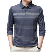 Nova muška široka majica kratkih rukava Jesenska ležerna svestrana POLO majica dugih rukava Polo ovratnik Top na pruge