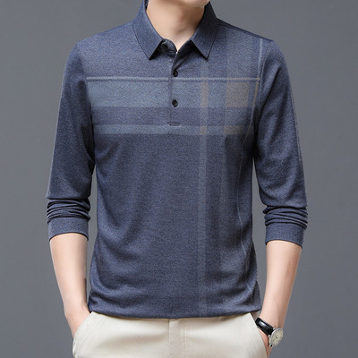 Nova muška široka majica kratkih rukava Jesenska ležerna svestrana POLO majica dugih rukava Polo ovratnik Top na pruge