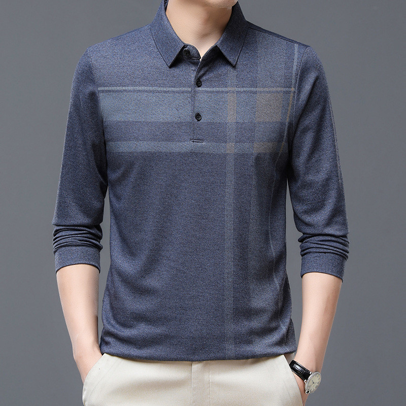 Nova muška široka majica kratkih rukava Jesenska ležerna svestrana POLO majica dugih rukava Polo ovratnik Top na pruge