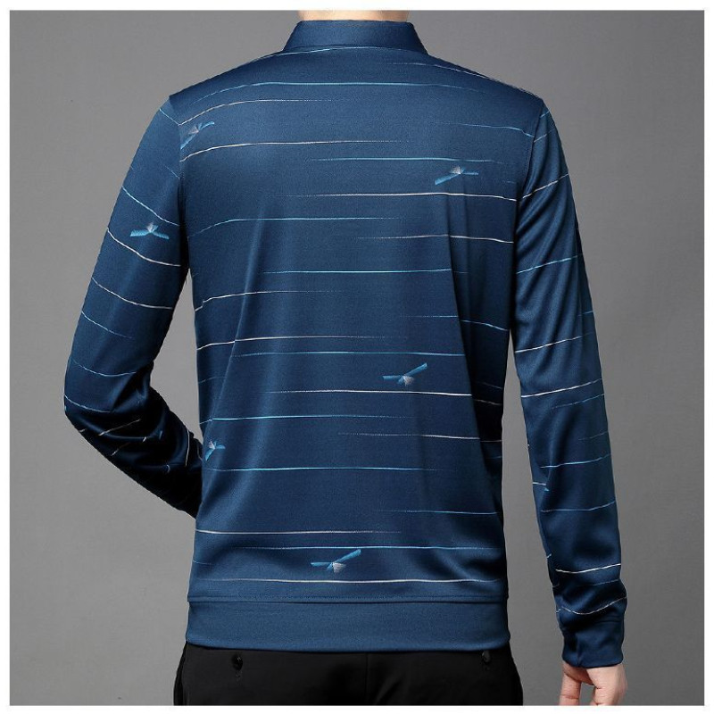 Ανοιξιάτικα καλοκαιρινά μπλουζάκια για ανδρικά μακρυμάνικα μπλουζάκια με γυριστό γιακά Polo Τσέπες με συμπαγή ριγέ κουμπιά Μόδα ευρωπαϊκά μπλουζάκια