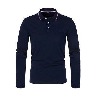 Meeste kevad-sügis vabaaja massiivne hingav puhtast puuvillast polosärk Moodne meeste äri kvaliteetne pikkade varrukatega T-särk