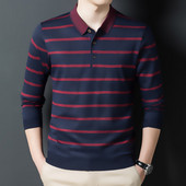 Puuvillased meeste polo-särgid pikkade varrukatega Sügistriibulise kaelusega särk meestele, avara kehaehitusega õhuke polosärk Korea rõivatopsid