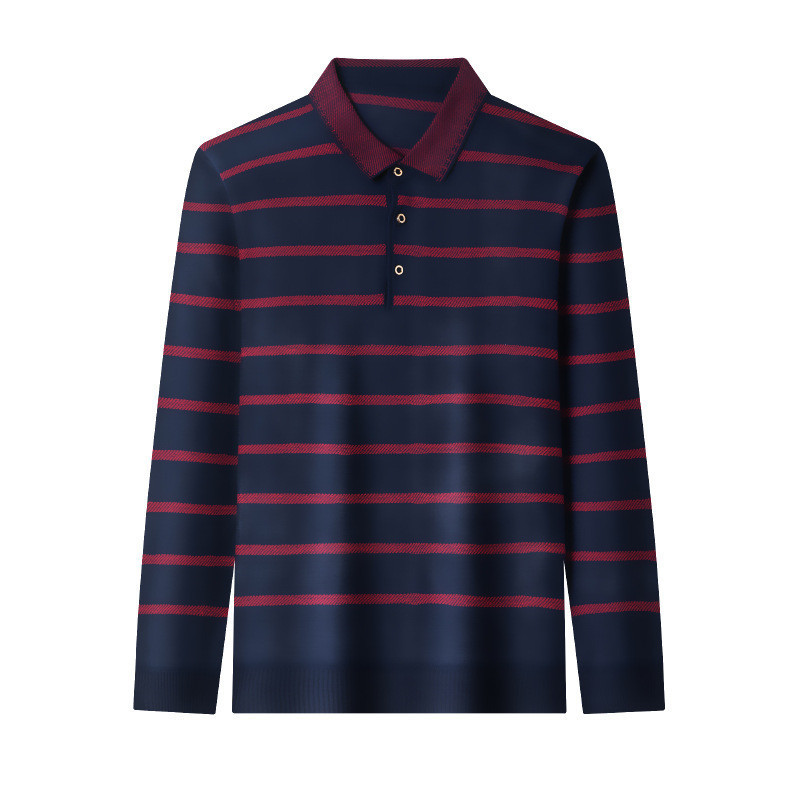 Puuvillased meeste polo-särgid pikkade varrukatega Sügistriibulise kaelusega särk meestele, avara kehaehitusega õhuke polosärk Korea rõivatopsid