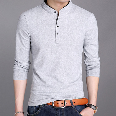 Meeste püstise kraega T-särk, pikkade varrukatega poolnööbiga alumine särk Kevad-sügis ühevärviline Paks vabaaja Slim Fit T-särgid MY748