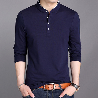 Meeste püstise kraega T-särk, pikkade varrukatega poolnööbiga alumine särk Kevad-sügis ühevärviline Paks vabaaja Slim Fit T-särgid MY748