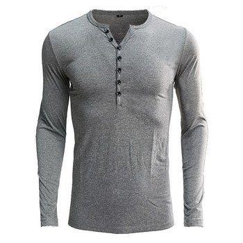 Ανδρικό μακρυμάνικο μπλουζάκι άνοιξη 2023 Ανδρικό μονόχρωμο πουκάμισο με κάτω λαιμόκοψη V φθινοπωρινό ανδρικό τοπ Ανδρικό slim Fit πουκάμισο Henry MY693