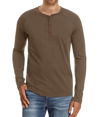 Едноцветна памучна тениска Мъжка ежедневна мъжка тениска с О-образно деколте и дълги ръкави Пролет Есен Висококачествена тениска Мъжка MY683